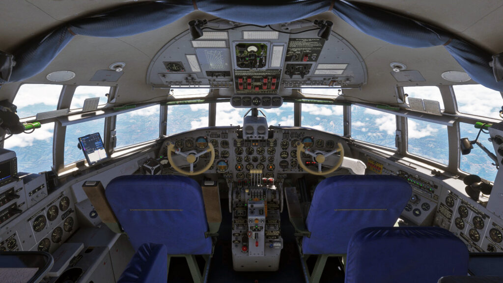 Wide-angle cockpit overview of the Nemeth Designs Ilyushin Il-18D in Microsoft Flight Simulator 2024.