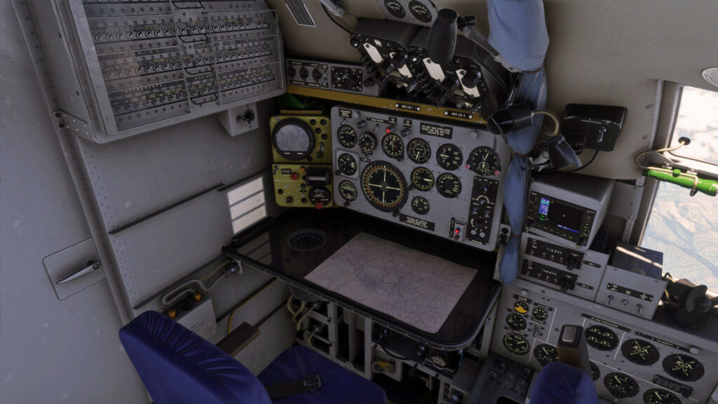 One of the crew stations in the cockpit of the Nemeth Designs Ilyushin Il-18D in Microsoft Flight Simulator.