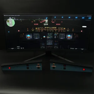 Left and right sided Rowsfire A117 A320 Glareshield units connected to a simulated Airbus cockpit in flight simulator.