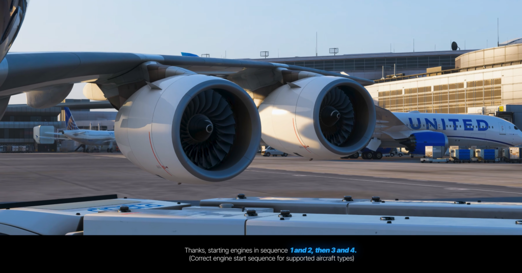 Cockpit2Ground handling a four-engine aircraft start sequence during pushback