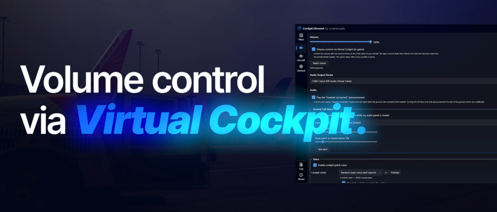 Cockpit2Ground audio settings for controlling ground crew volume from the virtual cockpit