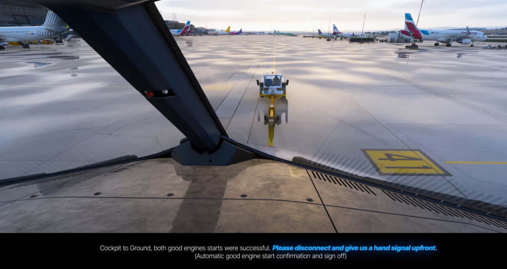 Cockpit2Ground confirming a successful engine start from the flight deck during pushback