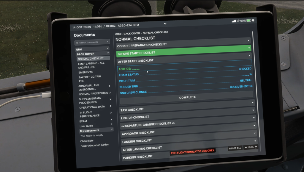 Fenix Simulations Airbus A320 v3 Documents Tab EFB