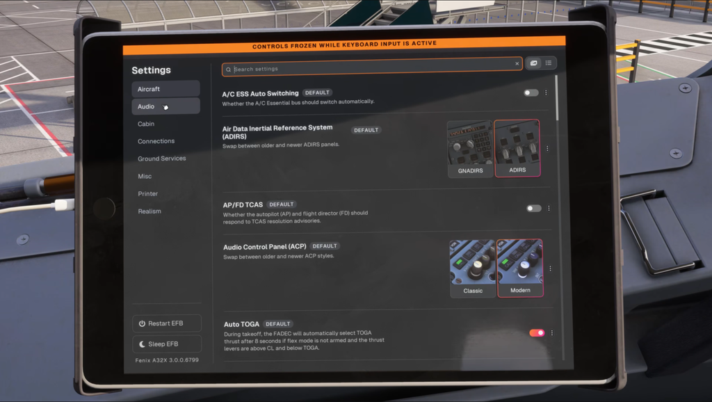 Fenix Simulations Airbus A320 v3 EFB Settings