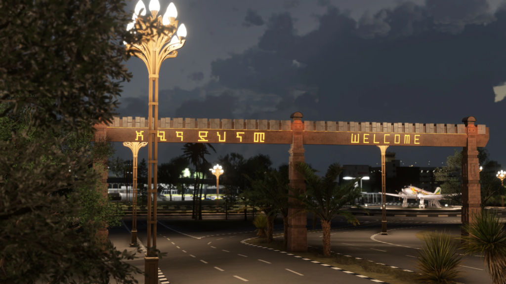 iniBuilds HAAB exterior night lighting