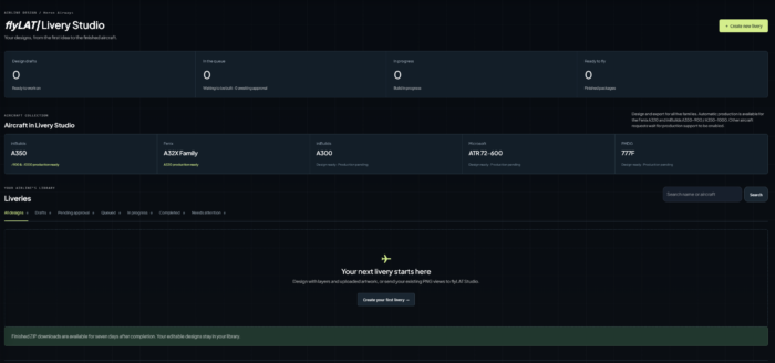 flyLAT Livery Studio dashboard